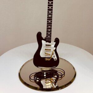 Vintage Black Guitar Glass Figurine Music Lover Gift Decor